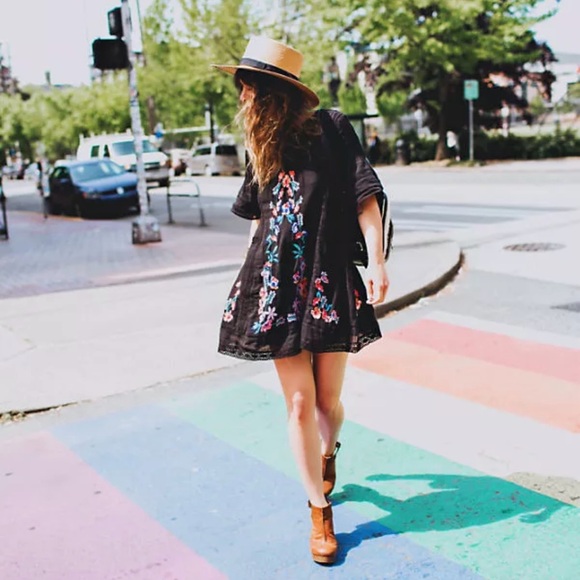 Free People Perfectly Victorian Embroidered Boho Festival Mini Shift‎ Dress XS - Picture 7 of 16